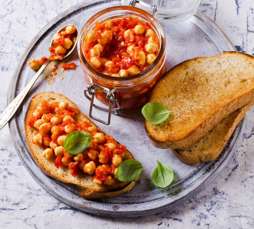 Bruschetta with chickpeas and vegetables